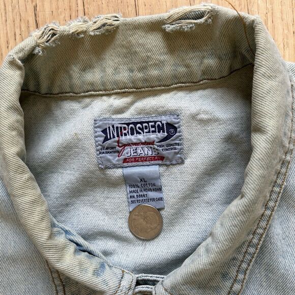 Vintage Diamond Stitch Jean Vest Denim Mens XL Distressed by Introspect - Picture 3 of 9